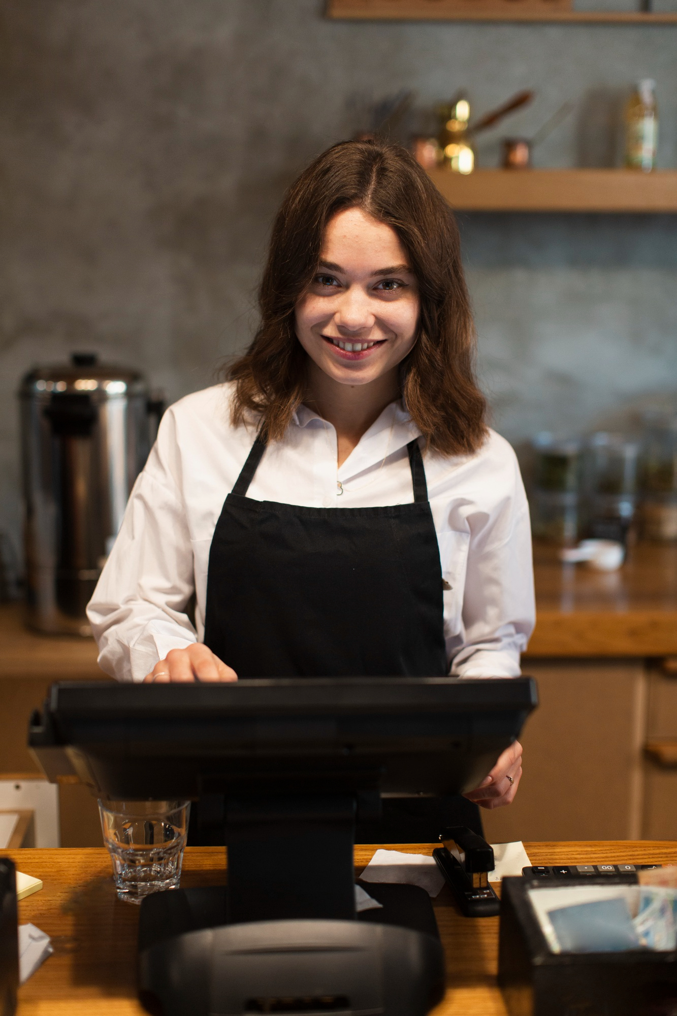 Smiley Business Woman Working Cashier